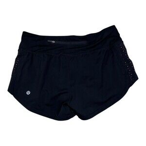 Lululemon Running Shorts Womens Black Perforated Back Zip Pocket Athletic Gym 6
